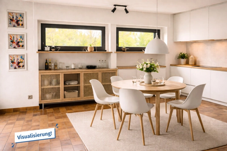 Kamin mit Essbereich visualisiert