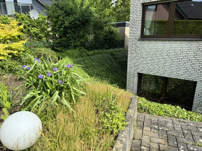 Große Terrasse mit Pflanzbeeten