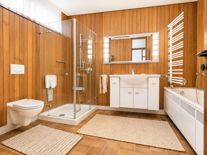Das zweite Bad mit Wanne und einem tiefen Einstieg der Dusche